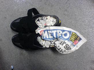 Metro newspaper's true calling.. shoe drying